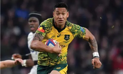  ?? Photograph: Toby Melville/Reuters ?? Israel Folau playing for the Wallabies. He says the bushfire crisis is a message from God.