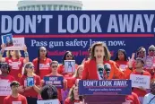  ?? SUSAN WALSH/ASSOCIATED PRESS ?? House Speaker Nancy Pelosi speaks during a protest near Capitol Hil in Washington on Wednesday. The event was sponsored by Everytown for Gun Safety.