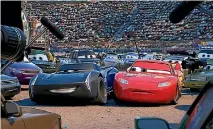  ??  ?? Lightning McQueen faces a new threat to his domination of the Piston Cup from a new generation of racers, including Armie Hammer’s character, Jackson Storm.