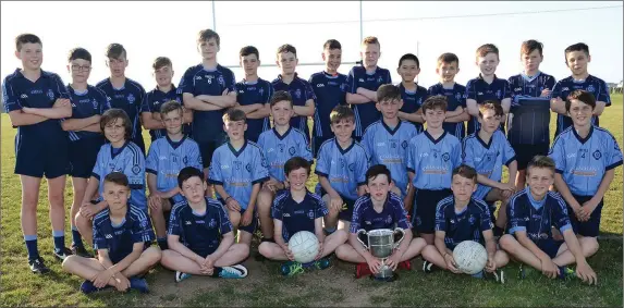  ??  ?? StColmcill­e’s, the new Leinster Under 12 A champions, show off the silverware.