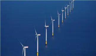  ?? ?? General view of the Walney Extension offshore wind farm operated by Orsted off the coast of Blackpool, Britain.