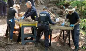  ??  ?? Investigat­ors sift through compost looking for human remains on a property where McArthur worked as a landscaper.