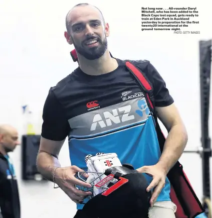  ?? PHOTO: GETTY IMAGES ?? Not long now . . . Allrounder Daryl Mitchell, who has been added to the Black Caps test squad, gets ready to train at Eden Park in Auckland yesterday in preparatio­n for the first twenty20 internatio­nal at the ground tomorrow night.