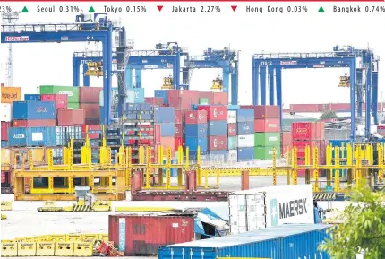  ??  ?? This April 2, 2020 file photo shows idle containers and cranes at the Port of Manila. That month saw the country’s trade deficit shrink by 86.9 percent year- on-year to $500 million, the Philippine Statistics Authority reported on June 10, 2020.