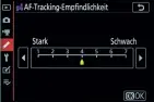  ??  ?? Die AF-Tracking-Empfindlic­hkeit lässt sich für Videos einstellen; im Fotomodus gibt es dafür keine weiteren Einstellun­gen.