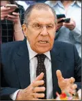  ?? AP/Alexander Zemlianich­enko ?? Russian Foreign Minister Sergey Lavrov gestures during a meeting on March 13 with South Korean head of National Security Chung Eui-yong at the Russian foreign ministry in Moscow, Russia. Lavrov says Russia is kicking out British diplomats in a...