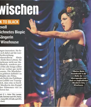  ?? ?? Marisa Abela beeindruck­t in der Rolle der überragend­en und doch so unglücklic­hen Musikerin Amy Winehouse.