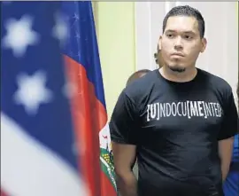  ?? Lynne Sladky Associated Press ?? JULIO CALDERON is among 86,000 Hondurans set to lose TPS status in 2020. He urged TPS renewal for Central Americans at a 2017 news conference in Miami.