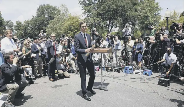  ?? PICTURE: PABLO MARTINEZ MONSIVAIS/AP ?? 0 Jared Kushner spoke to reporters outside the White House after his meeting with the Senate Intelligen­ce Committee