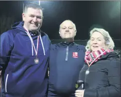  ?? (Pic: Sean Burke) ?? Vice-captain, Ray Hurley, in the company of Fred Dollion and Catherine Baker, at the Mitchelsto­wn Tennis Club SuperValu sponsored club finals.