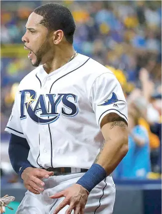  ?? FE ?? Tommy Pham reacciona tras el triunfo de Tampa sobre Houston 4-1 anoche.