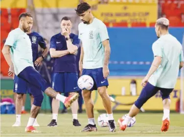  ?? ?? ± Brazilian players during a training session on Wednesday.