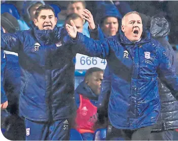  ??  ?? Ipswich Town boss Paul Lambert with his assistant, Stuart Taylor