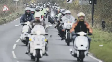  ??  ?? 0 Bikers formed a convoy hundreds strong to honour teenager Harry Dunn