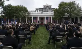  ?? Photograph: Alex Brandon/AP ?? Donald Trump announces Amy Coney Barrett as his nominee to the supreme court in the Rose Garden at the White House on Saturday.