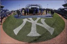  ?? FRANK FRANKLIN II - THE ASSOCIATED PRESS ?? Toronto Blue Jays take batting practice before a game against the New York Yankees Saturday, Feb. 22, 2020, in Tampa.