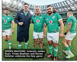  ?? ?? GREEN MACHINE: Ireland’s James Ryan, Finlay Bealham and Ronan Kelleher celebrate the Italy game