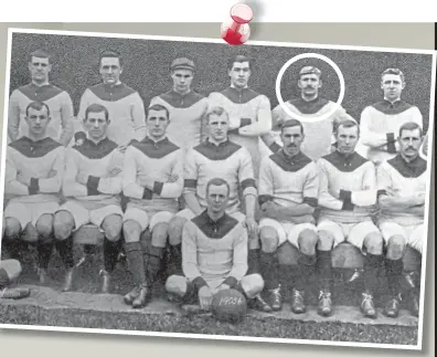  ??  ?? Ned Doig (circled) with the Liverpool team that won the 1904/05 Second Division title