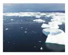  ?? ?? Left: seen from a drone, the tiny speck of Yvinec under sail is dwarfed by icebergs