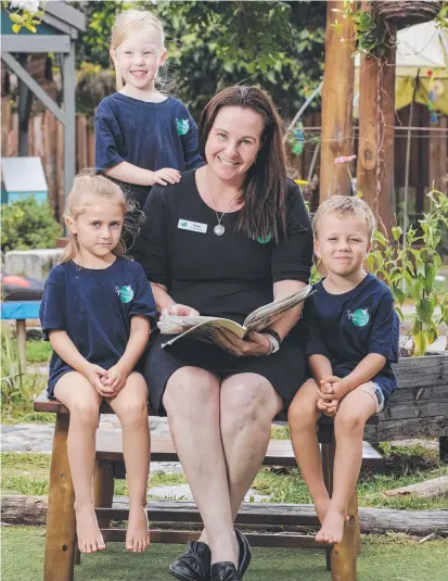  ?? Picture: Lachie Millard ?? Kasey Paterson with Matilda Dyke, 4, Zephie Hurley-Jones, 4, and Cooper Murphy, 4.