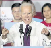  ?? STEVE APPS — WISCONSIN STATE JOURNAL VIA AP ?? Former Vice President Joe Biden speaks during a rally with Wisconsin Democrats on Tuesday.