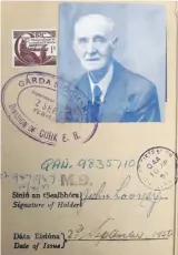  ?? An old travel pass belonging to John’s late grandfathe­r, dated September 1950 and stamped by Fermoy
Gardaí. ??