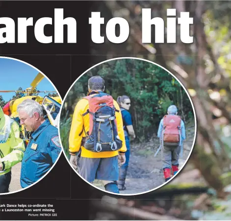  ?? Picture: PATRICK GEE ?? XXX: SES southern regional officer Mark Dance helps co-ordinate the search on Duckhole Lake track where a Launceston man went missing on Saturday.