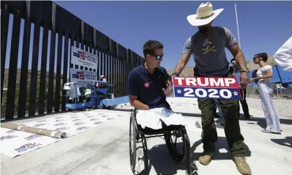  ?? Photograph: Mark Lambie/AP ?? Brian Kolfage prepares for a press conference in Sunland Park, New Mexico, on 30 May 2019.