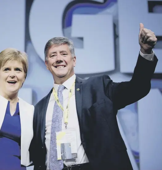  ??  ?? Keith Brown on stage during the Scottish National Party’s conference at the Aberdeen Exhibition and Conference Centre