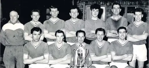  ??  ?? Richie Barker with his Loughborou­gh United team mates after they won the Midland League Championsh­ip Cup 1962/63 presentati­on. Left to right standing: George Wakerley (trainer) Malcolm Burge, Stan Hodges, Barry Calladine, Mick Walker, David Smith, Roy...