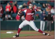  ?? NWA Democrat-Gazette/CHARLIE KAIJO ?? Arkansas pitcher Kacey Murphy has a superstiti­on of wearing old-school stirrups for each home game. “I like the look,” Murphy said. “Kind of an old-school look.”