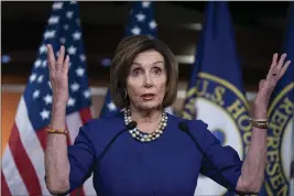  ?? J. SCOTT APPLEWHITE — THE ASSOCIATED PRESS ?? Speaker of the House Nancy Pelosi, D-Calif., holds a news conference the morning after the impeachmen­t of President Donald Trump ended in acquittal, at the Capitol in Washington, Thursday.