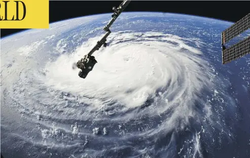  ?? NASA VIA AP ?? Hurricane Florence is seen on Monday from the Internatio­nal Space Station, as it barrels toward the U.S. East Coast.