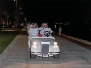  ??  ?? HE the Prime Minister and Minister of Interior Sheikh Abdullah bin Nasser bin Khalifa al-Thani, accompanie­d by other dignitarie­s, driving around the Lusail Marina walkway yesterday.