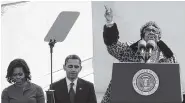  ?? AP FILE PHOTO BY CHARLES DHARAPAK ?? Aretha Franklin sings before President Barack Obama speaks during the dedication of the Martin Luther King Jr. Memorial in Washington in 2011.