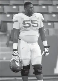  ?? NWA Democrat-Gazette file photo ?? Arkansas will move Denver Kirkland from right guard to left tackle. The Razorbacks released their spring depth chart Wednesday prior to spring practice, which begins Monday.