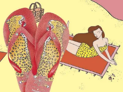  ??  ?? Cat walk: Charlotte Olympia’s favorite feline friend Bruce makes an appearance in these cool-as-a-cat Havaianas.