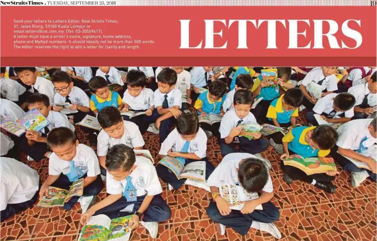  ?? FILE PIC ?? Pupils participat­ing in a reading programme in Kota Baru. Literacy for life will place meaning-making above the plane of simple decoding.