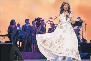  ?? Picture: AP. ?? Aretha on stage at the world premiere of Clive Davis: The Soundtrack Of Our Lives at Radio City Music Hall in New York City last year.