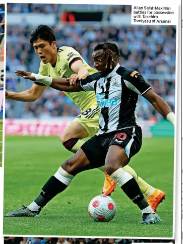  ?? ?? Allan Saint-Maximin battles for possession with Takehiro Tomiyasu of Arsenal