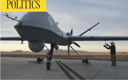  ?? JOHN MOORE / GETTY IMAGES FILES ?? A U.S.-built Predator drone could meet Canada’s defence strategy needs, according to the military. The Canadian Forces hope to have a new fleet of drones by 2021 and have it fully operationa­l by 2023. The cost is expected to be more than $1 billion.