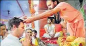  ?? PTI FILE ?? Congress vicepresid­ent Rahul Gandhi at Chamunda Mata temple in Surendrana­gar. Gandhi visited five temples during his trip and also performed aartis at two garba venues.