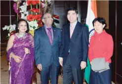  ??  ?? Indian Ambassador to Kuwait Sunil Jail welcomes Chinese Ambassador Wang Di.