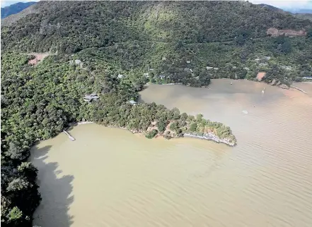  ?? ?? An aerial shot of Te Mahia Bay, taken by residents Amanda and Tim Rudkin after heavy rain at the weekend.