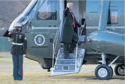  ?? ERIC THAYER/GETTY ?? President Donald Trump and first lady Melania Trump depart the White House ahead of Joe Biden’s inaugurati­on.