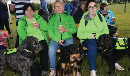  ??  ?? Rosy Bell with Vinny, Carmel Darling with Walter and Jessica Mc Quirkand Colm at the sheep dog trails at Ballymacan Farm Collon.