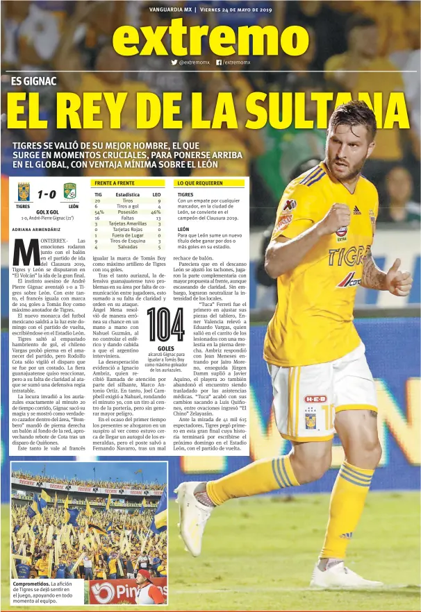  ??  ?? Comprometi­dos. La afición de Tigres se dejó sentir en el juego, apoyando en todo momento al equipo.