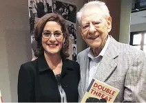  ?? PHOTO COURTESY OF ELLIN BESSNER ?? Author Ellin Bessner visits with Jon Dlusy, whose brother Nathan was among the 450 Canadian Jews killed while serving in the Second World War.