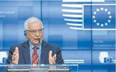  ?? FOTO: ARIS OIKONOMOU/DPA ?? Josep Borrell, der EU-Außenbeauf­tragte, nach der Tagung der EU-Außenminis­ter im Sitz des Europäisch­en Rates. Die EU hat erstmals seit mehr als 30 Jahren wieder Sanktionen gegen China verhängt.