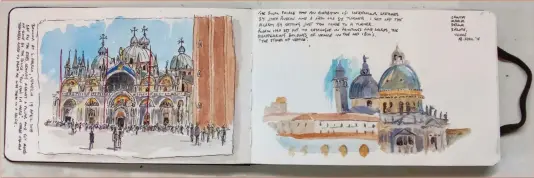  ??  ?? A travel diary (Moleskine 13x21cm watercolou­r sketchbook). I’ll talk more about this and about journaling in a future article, but this is a great way to record your holiday or your life!